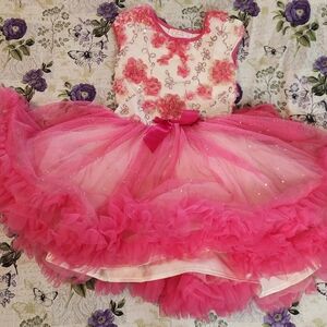 Popatu Pink Floral Dress with Tulle Accents